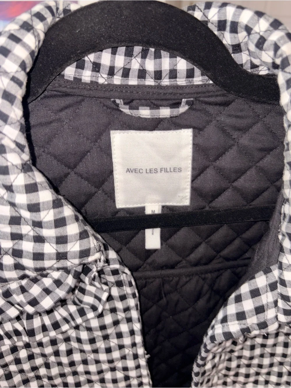 Avec Les Filles Black & White Gingham Quilted Cropped Jacket - Picture 2 of 4